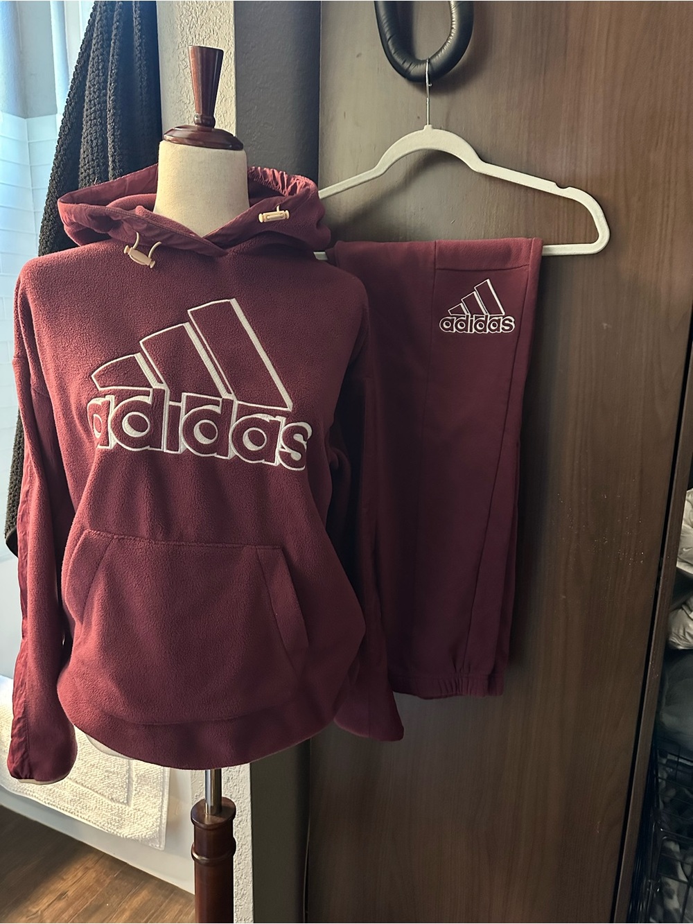 adidas Maroon/Burgundy Hoodie and Track Pants Set